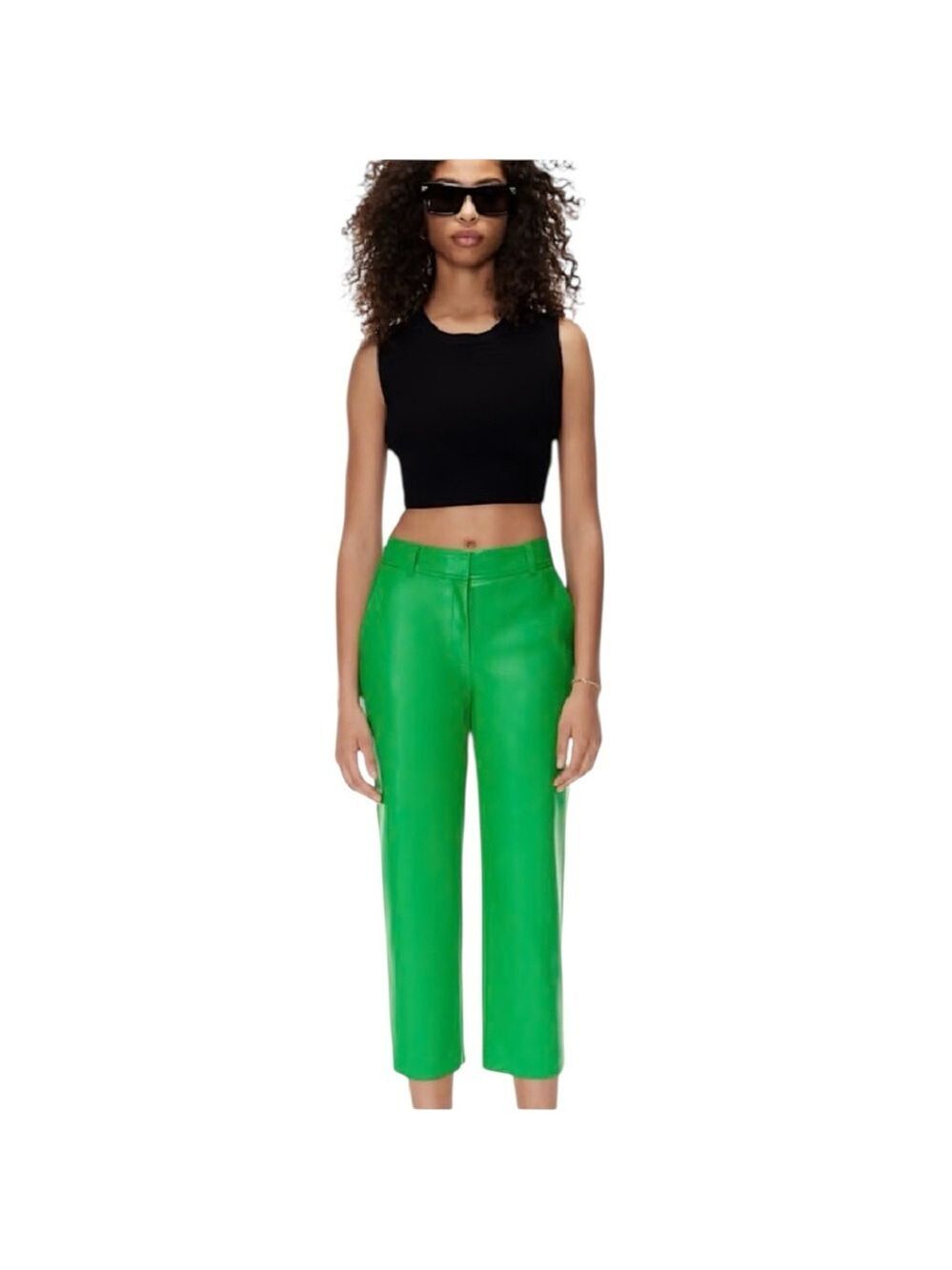 Aritzia Babaton Command Cropped Vegan Leather Pant Gloss Green Size 4 EUC